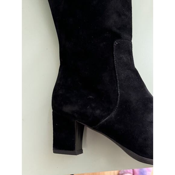 YVES SAINT LAURENT VTG Square Toe Black Suede Knee Boots Block Heels Sz 7.5 YSL - Picture 8 of 16